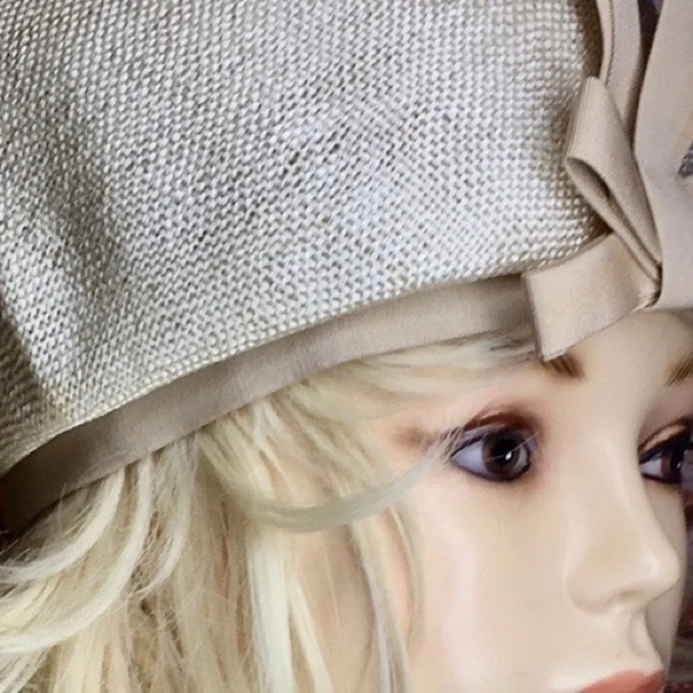 Vintage MC Monsieur Peter Oatmeal and Blush Pink Woven  Statement Hat